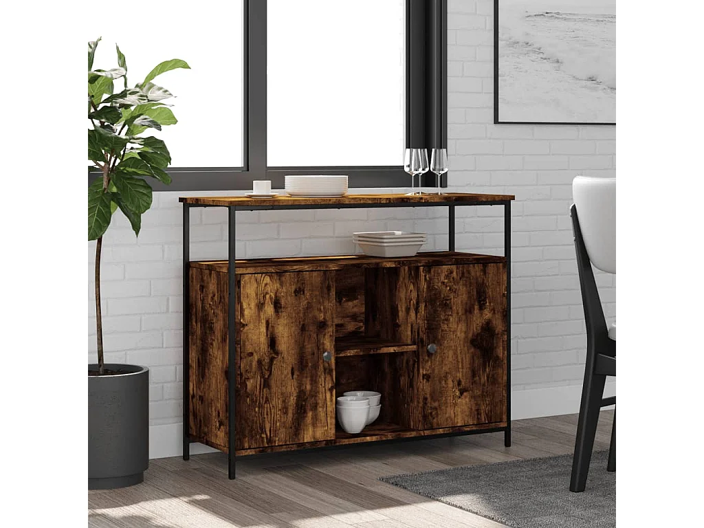 Buffet chêne fumé 100x35x80 cm bois d'ingénierie QWE36146