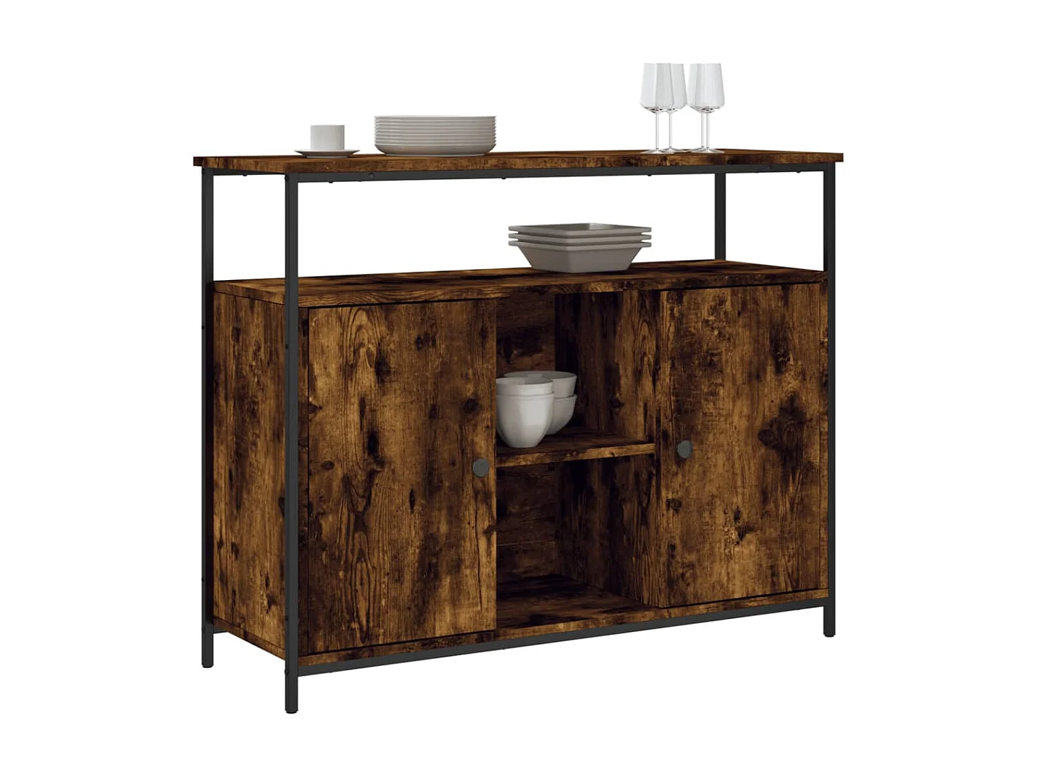 Buffet chêne fumé 100x35x80 cm bois d'ingénierie QWE36146