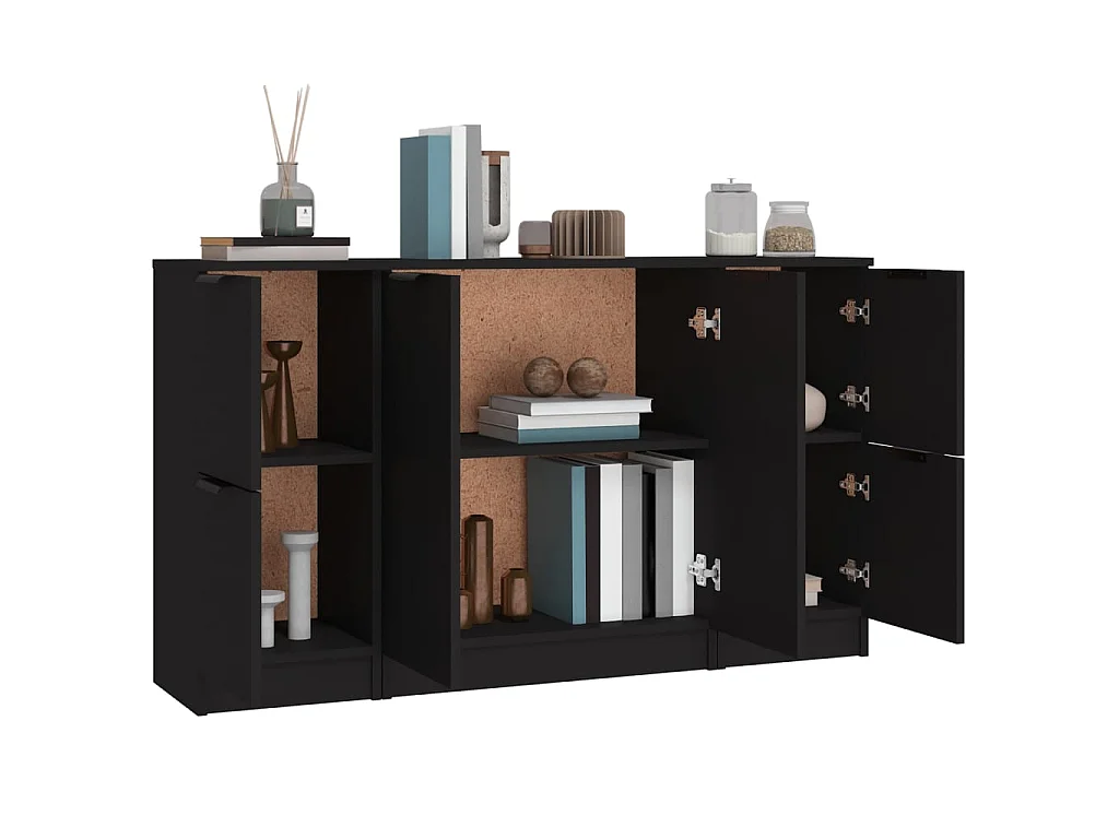 Aparadores 3 pcs derivados de madeira preto PT617071