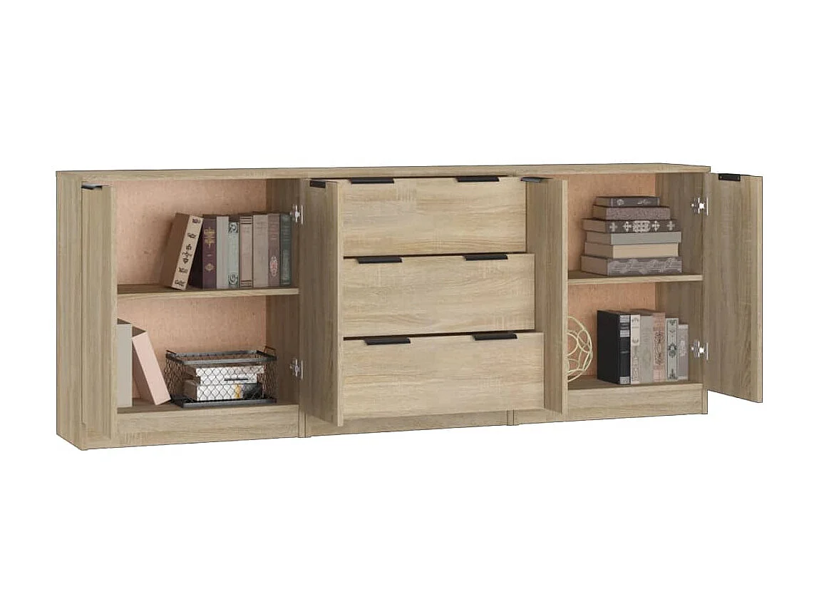 Buffets 3 pcs Chêne sonoma Bois d'ingénierie EGER22273