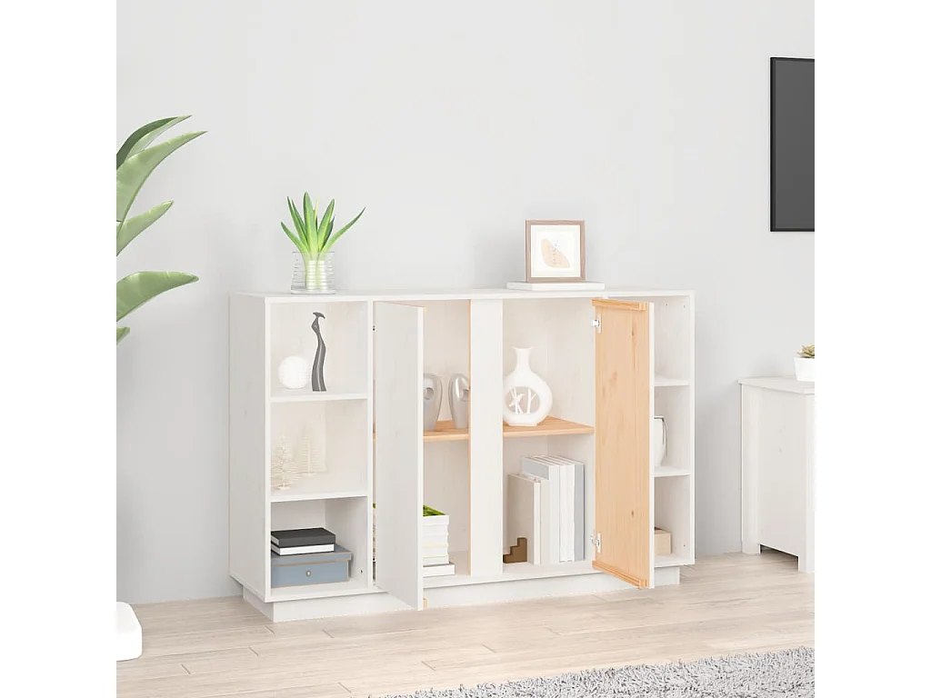 Buffet Blanc 120x35x80 cm Bois massif de pin QWE82925