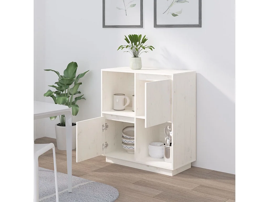 Dressoir 74x35x80 cm massief grenenhout wit NL567770