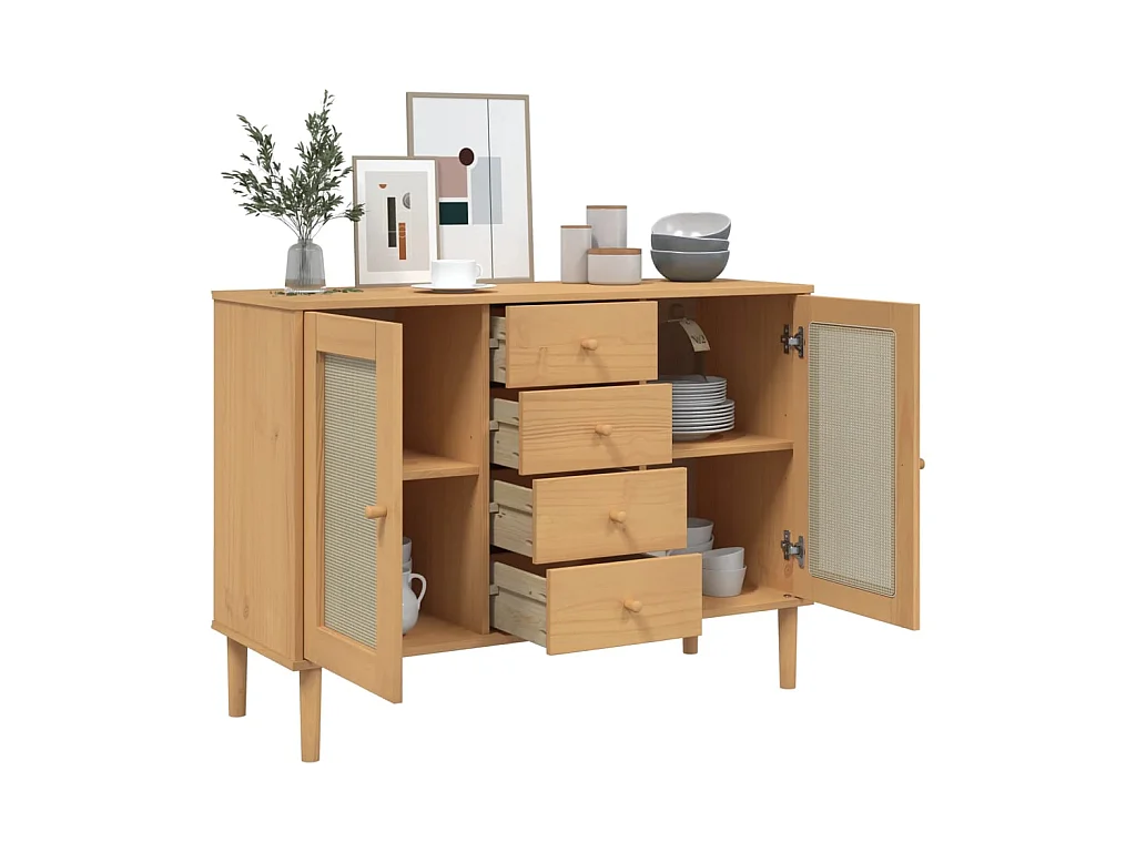 Dressoir SENJA rattan-look 112x40x80 cm grenenhout bruin NL649012