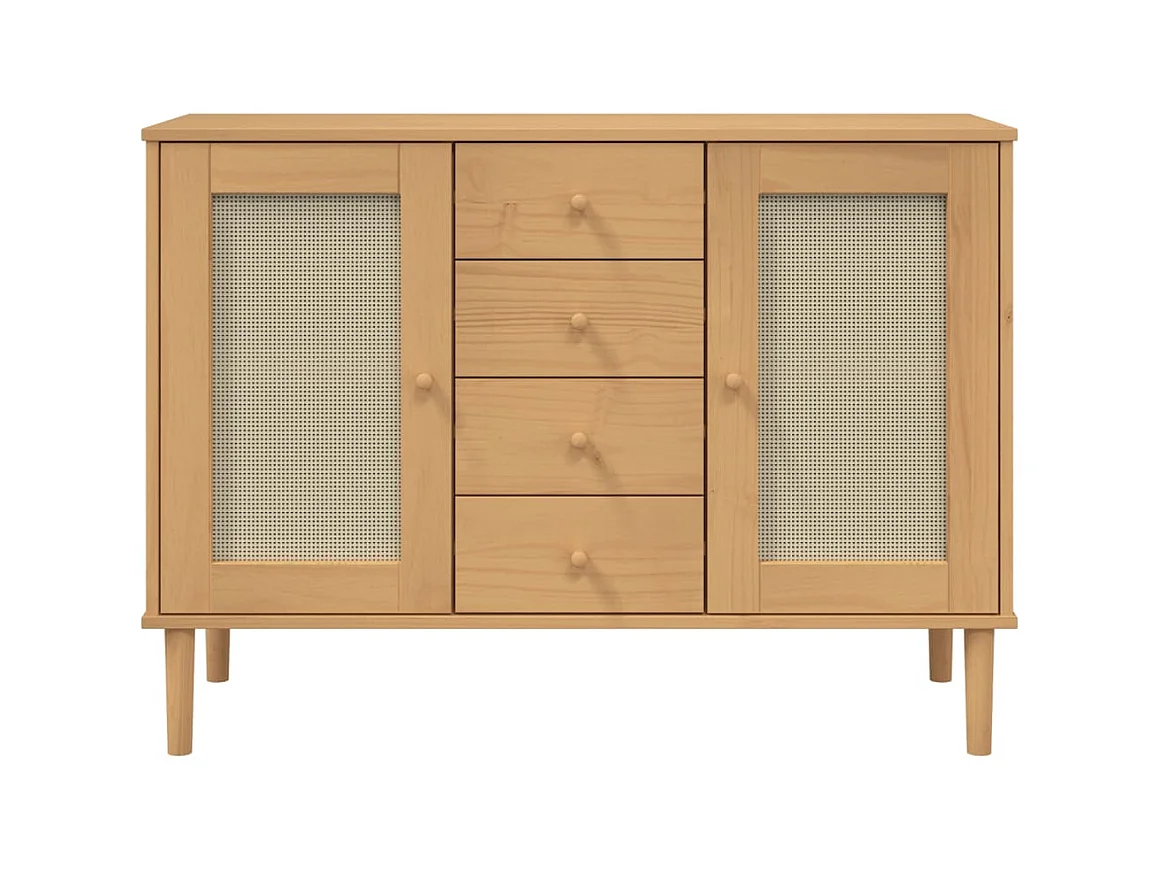 Dressoir SENJA rattan-look 112x40x80 cm grenenhout bruin NL649012