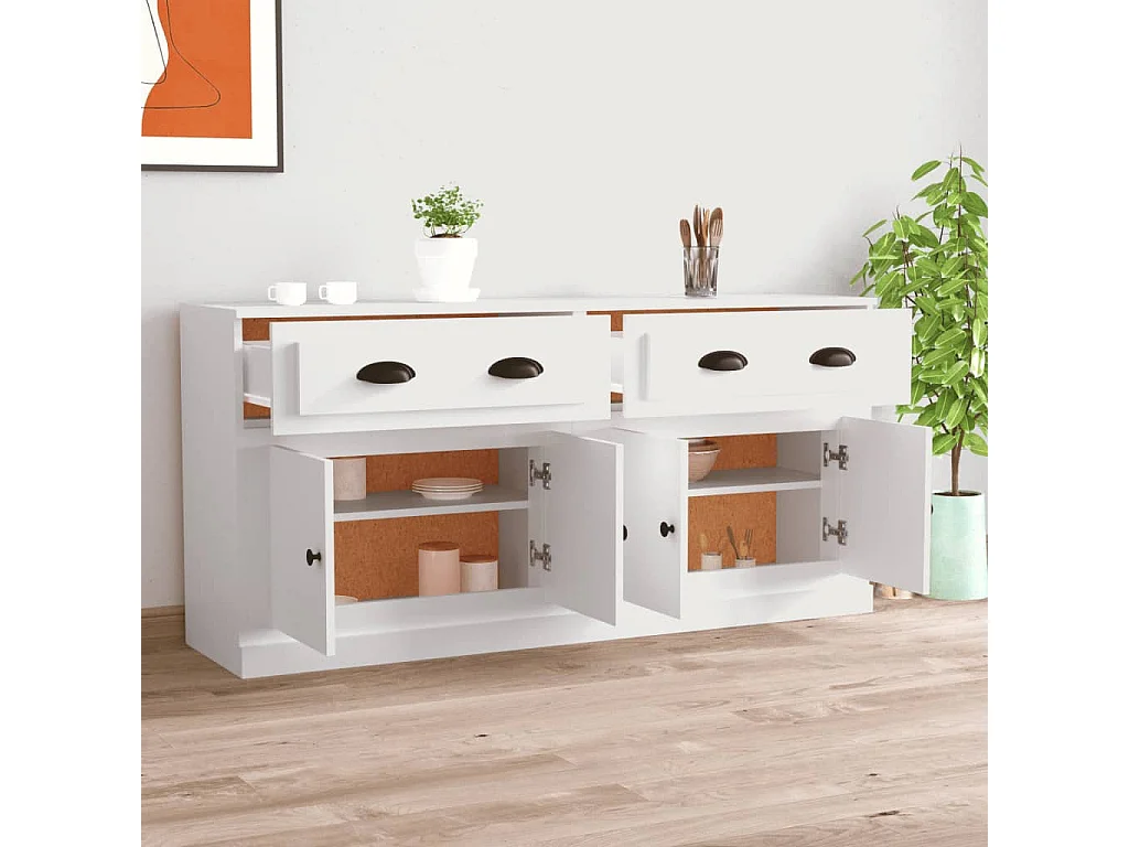 Buffets 2 pcs blanc bois d'ingénierie EGER13905