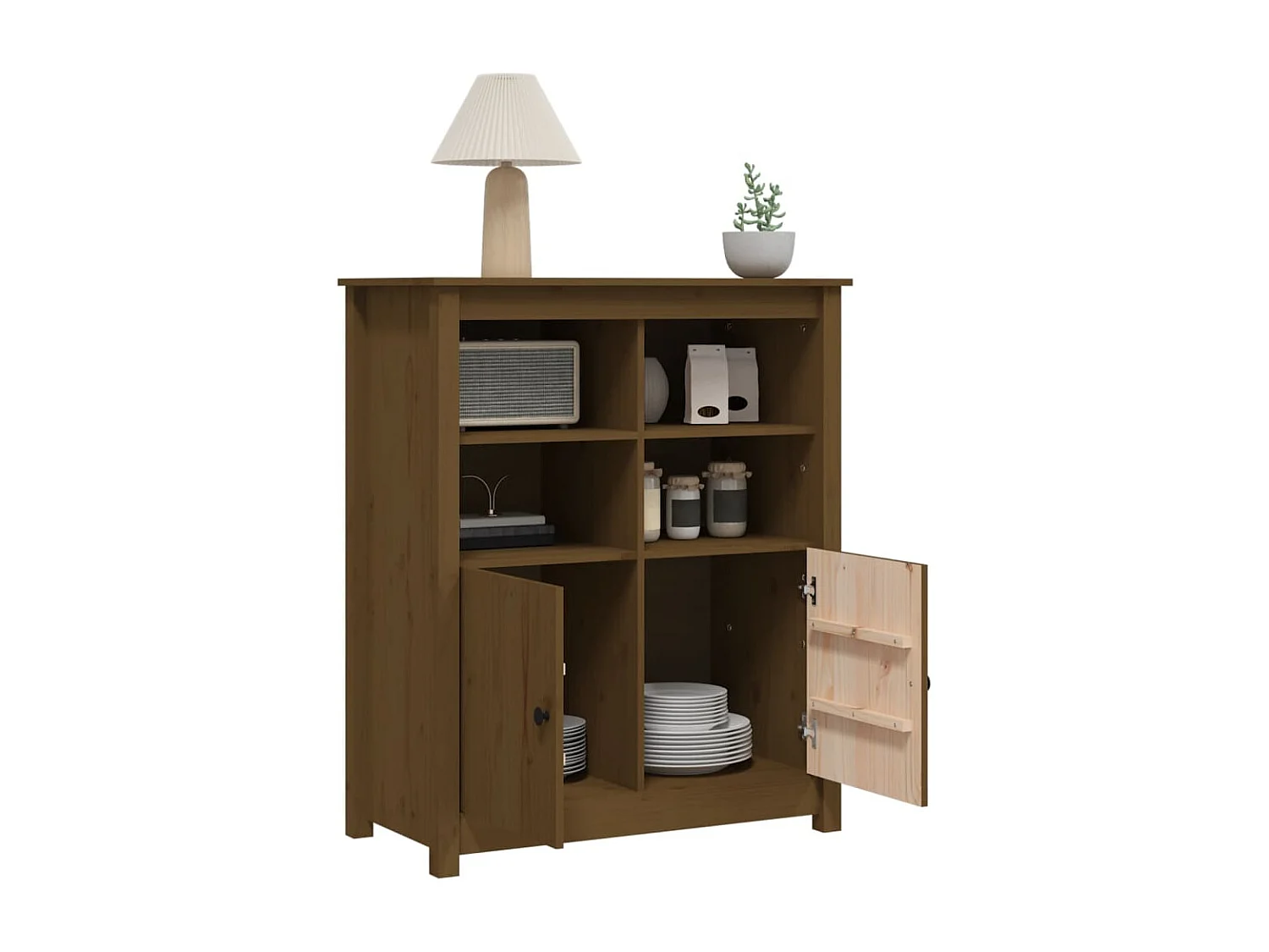 Aparador de madera maciza de pino marrón miel 83x41,5x100 cm ES19255