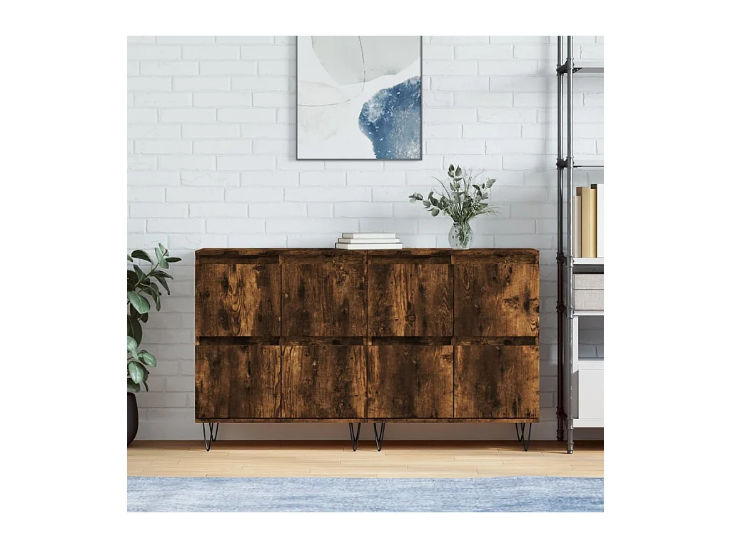lot de 2 Buffets chêne fumé bois d'ingénierie QWE96220