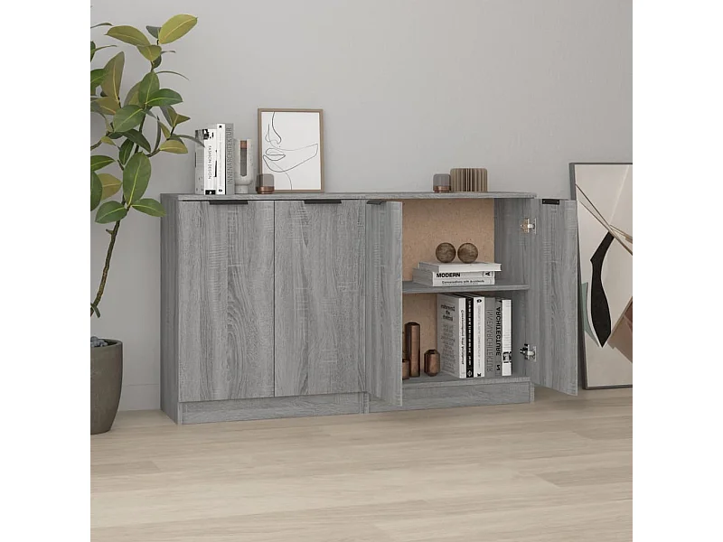 Aparadores 2 uds madera contrachapada gris Sonoma 60x30x70 cm ES49943