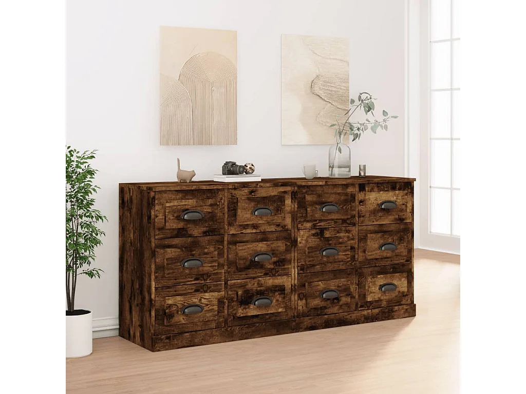 Buffets 2 pcs chêne fumé bois d'ingénierie EGER65879