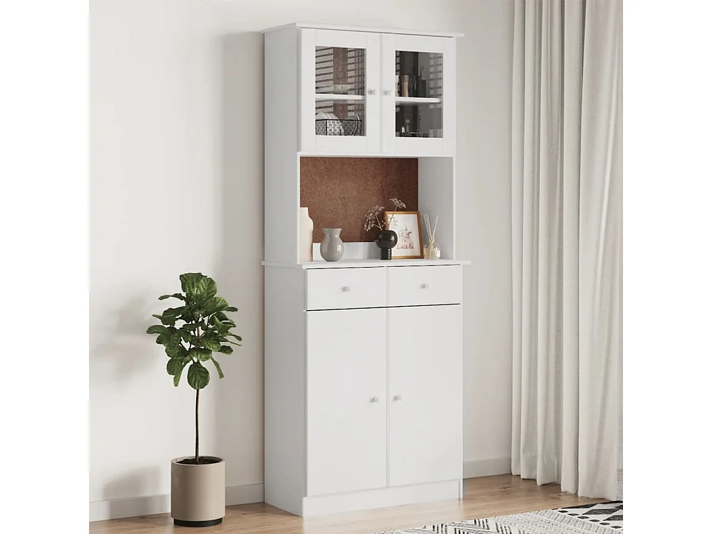 Highboard,Kommode ALTA Weiß 77x35x188 cm Massivholz Kiefer -gkd460366