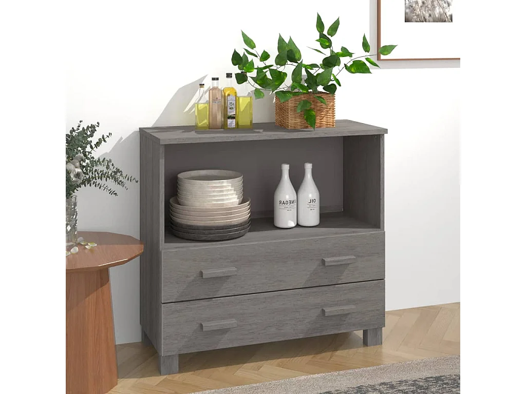 Dressoir HAMAR 85x35x80 cm massief grenenhout lichtgrijs NL708413