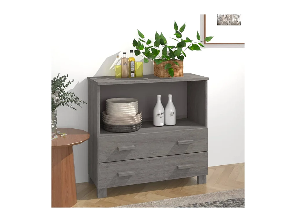 Buffet HAMAR Gris clair 85x35x80 cm Bois massif de pin EGER57696