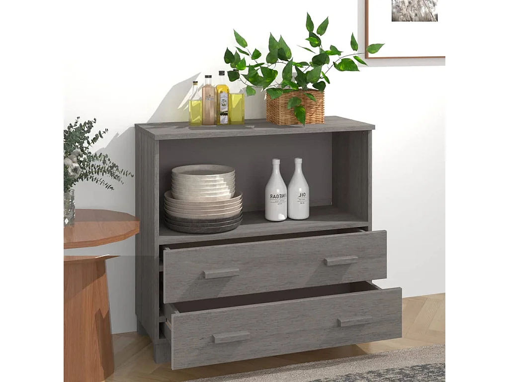 Buffet HAMAR Gris clair 85x35x80 cm Bois massif de pin EGER57696