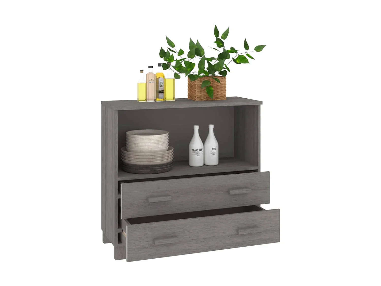 Buffet HAMAR Gris clair 85x35x80 cm Bois massif de pin EGER57696