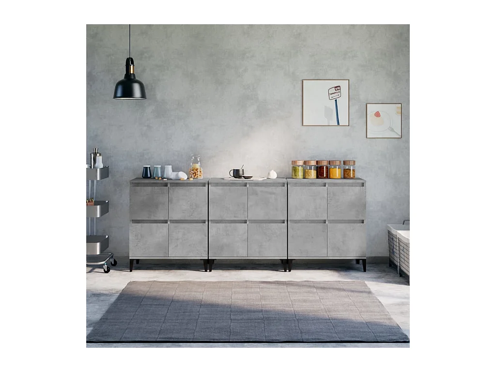 Buffets 3 pcs gris béton 60x35x70 cm bois d'ingénierie EGER85981