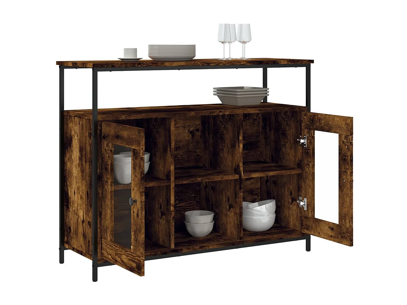 Buffet chêne fumé 100x35x80 cm bois d'ingénierie QWE93062