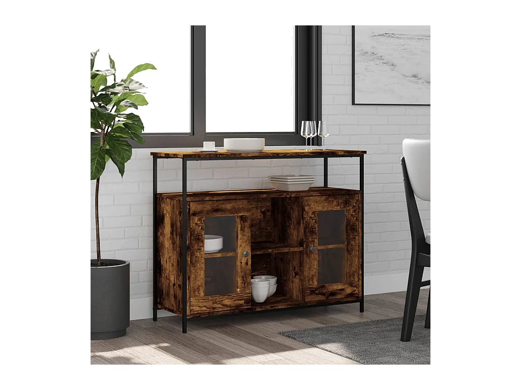 Dressoir 100x35x80 cm bewerkt hout gerookt eikenkleurig NL33966