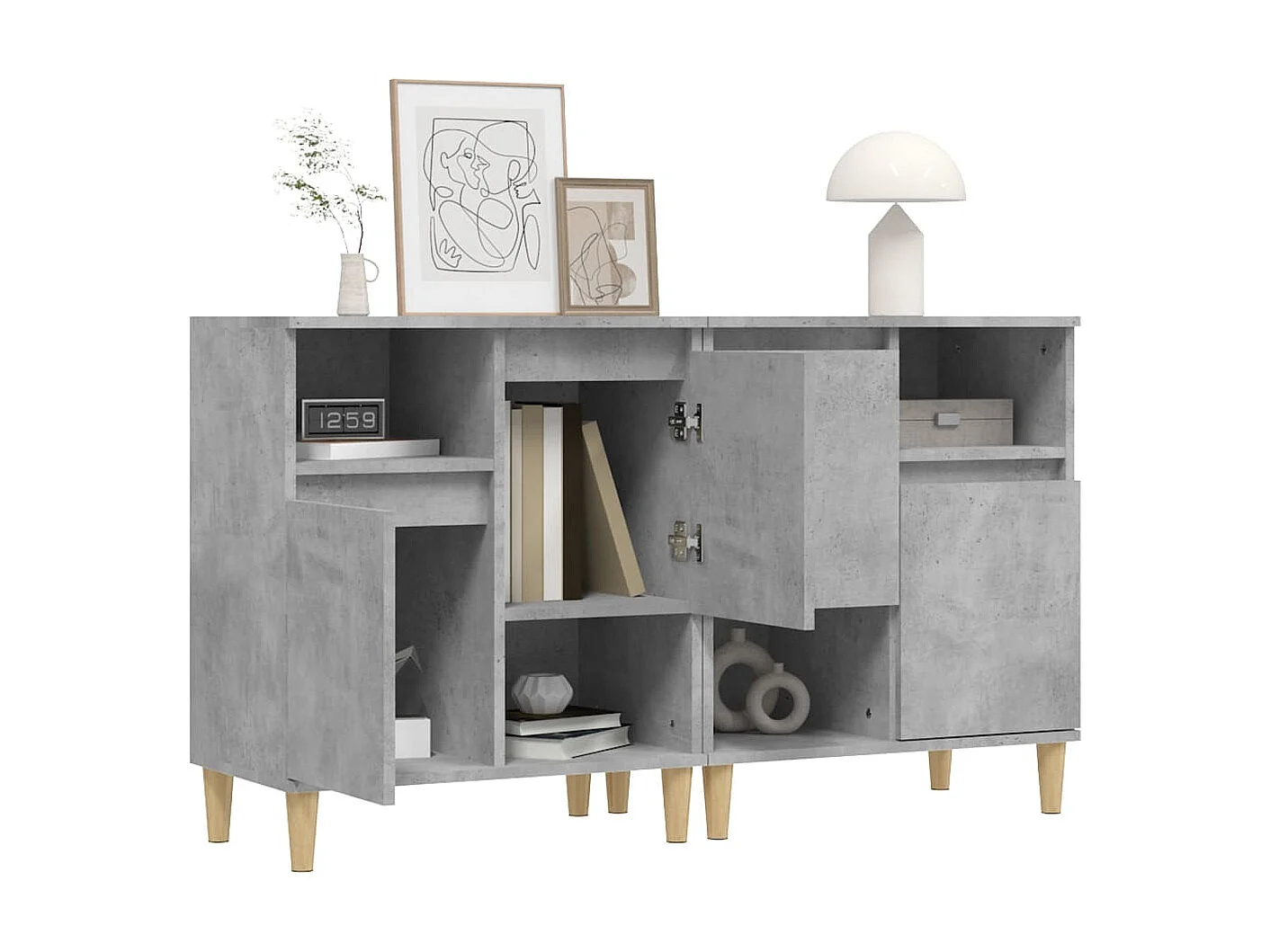 Buffets 2 pcs gris béton 60x35x70 cm bois d'ingénierie EGER66653