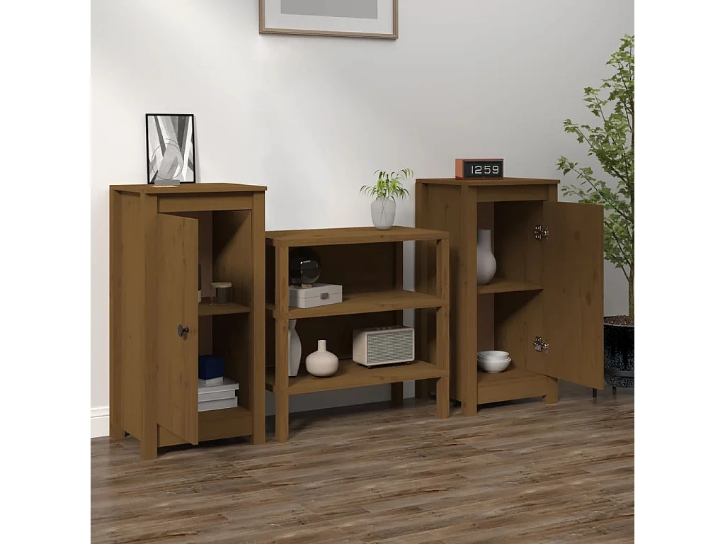 Aparadores 2 uds madera maciza de pino marrón miel 40x35x80 cm ES93875