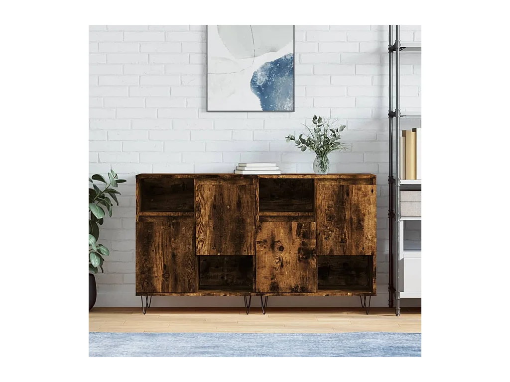 lot de 2 Buffets chêne fumé bois d'ingénierie QWE80635