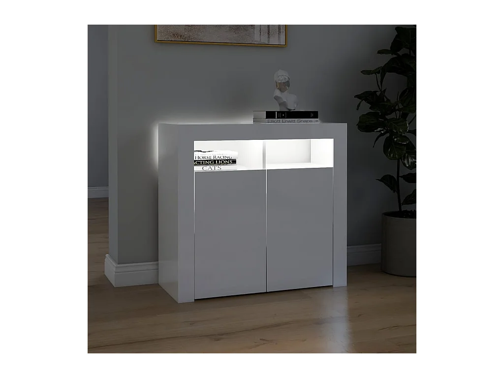 Aparador com luzes LED 80x35x75 cm branco brilhante PT406951