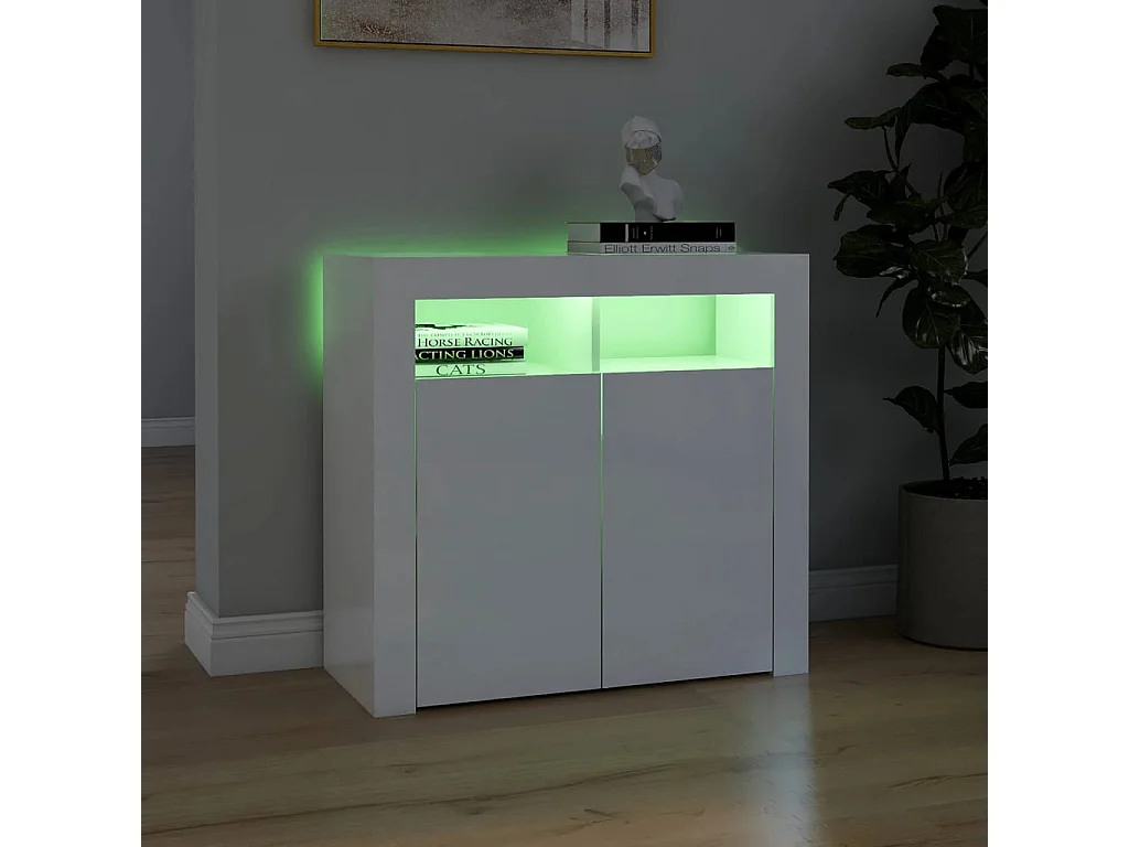 Buffet avec lumières LED blanc brillant 80x35x75 cm EGER56444
