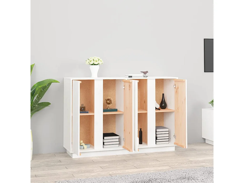 Buffet Blanc 120x35x80 cm Bois massif de pin QWE95154