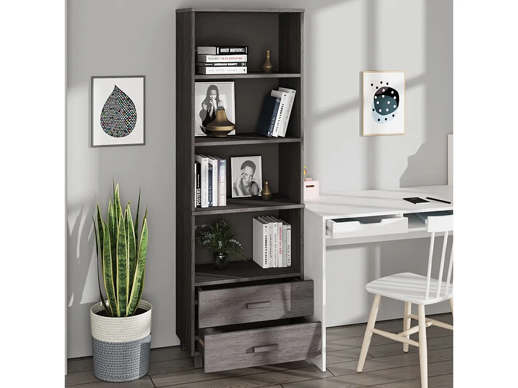 Buffet haut HAMAR Gris clair 60x35x180 cm Bois de pin massif EGER56244