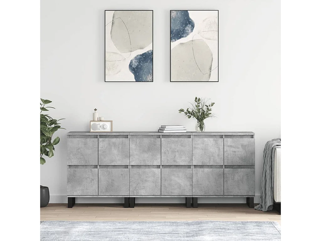 lot de 3 Buffets gris béton bois d'ingénierie QWE63367