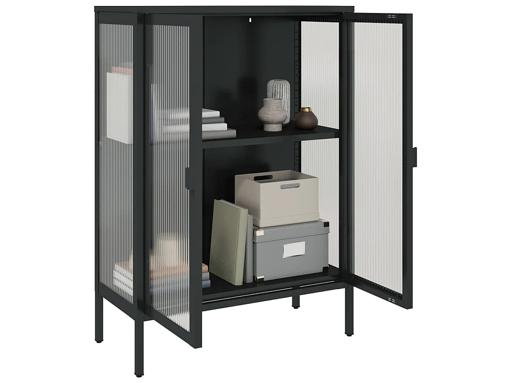 Aparador alto vidrio y acero negro 75x35x105 cm ES84312