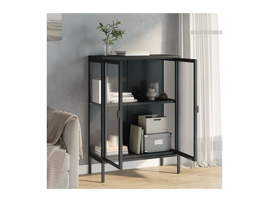 Buffet noir 75x35x105 cm verre et acier EGER13775