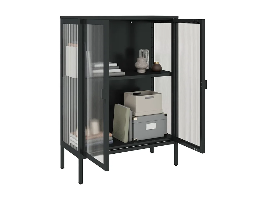 Buffet noir 75x35x105 cm verre et acier EGER13775