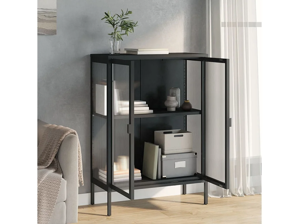 Buffet noir 75x35x105 cm verre et acier EGER13775