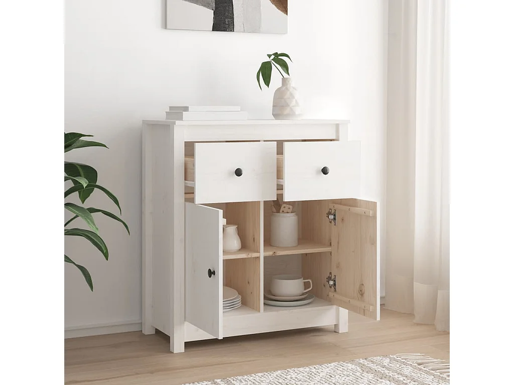 Buffet Blanc 70x35x80 cm Bois massif de pin EGER99931