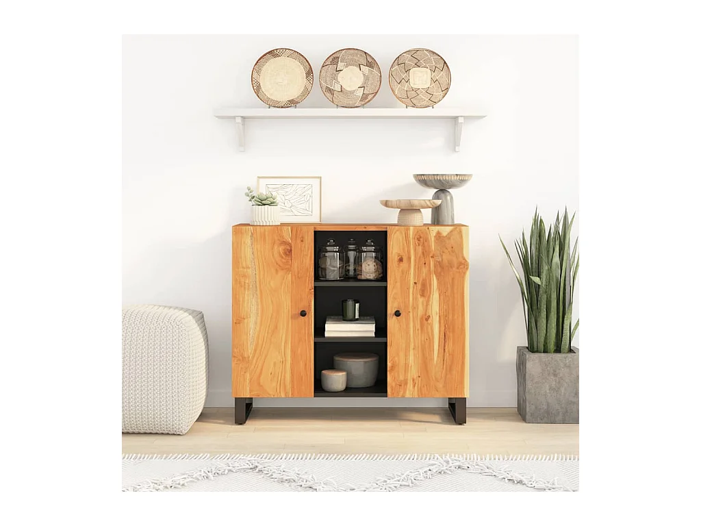 Buffet avec 2 portes 90x33x75 cm bois massif d'acacia QWE67026