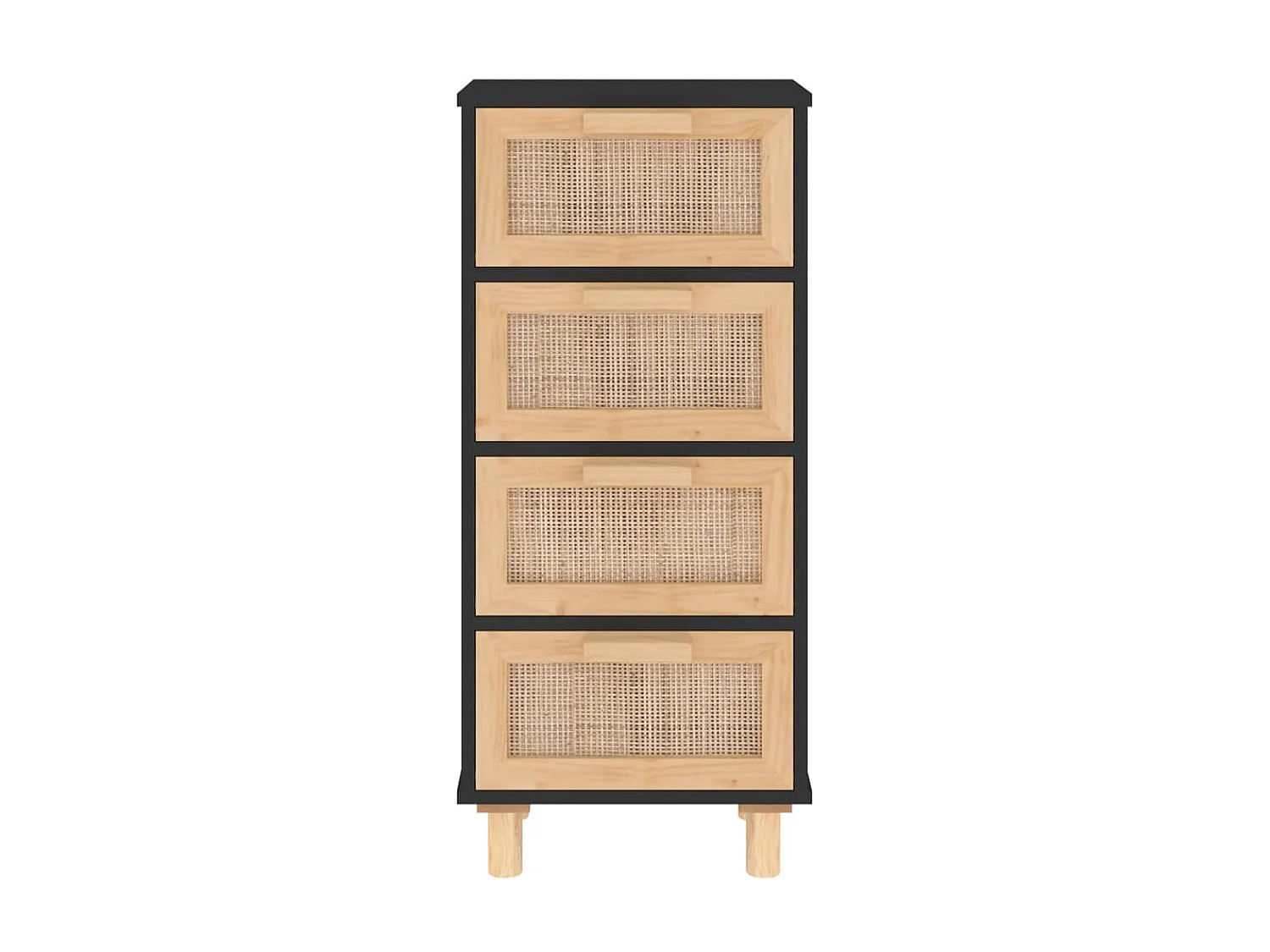 Buffet Noir 40x30x90 cm Bois de pin massif et rotin naturel QWE88523