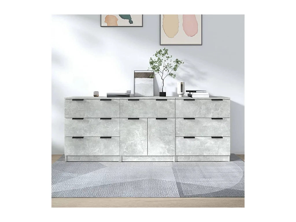 Buffets 3 pcs Gris béton Bois d'ingénierie EGER27843