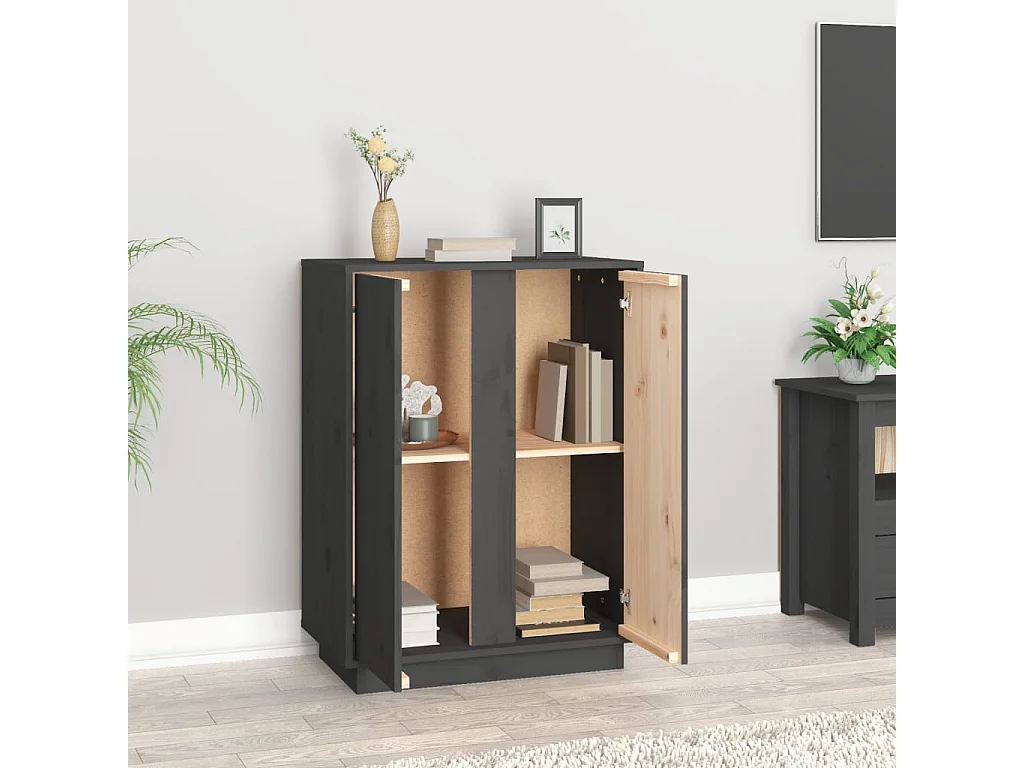 Aparador de madera maciza de pino gris 60x35x80 cm ES23513