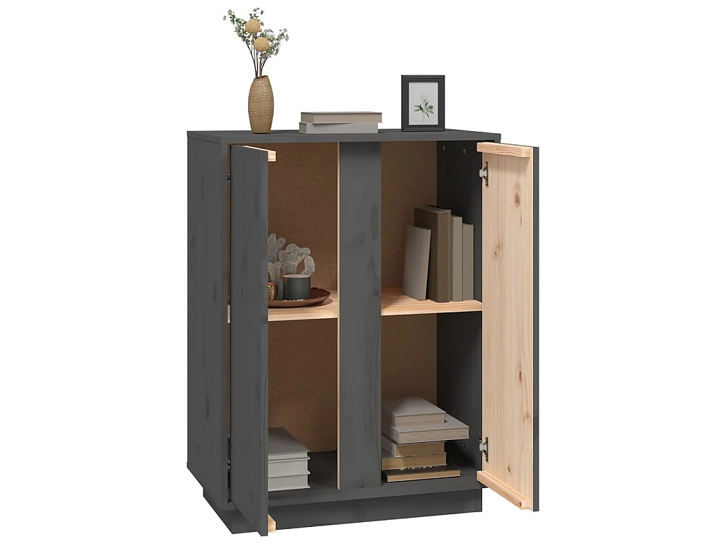 Aparador de madera maciza de pino gris 60x35x80 cm ES23513