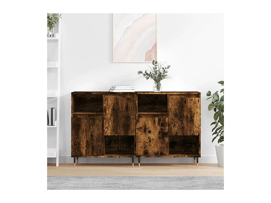 lot de 2 Buffets chêne fumé bois d'ingénierie QWE52054