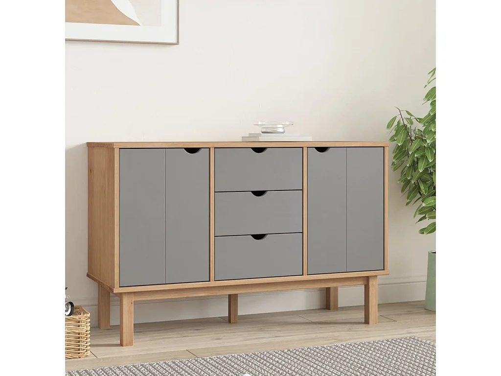 Aparador OTTA madera maciza pino marrón y gris 113,5x43x73 cm ES77918