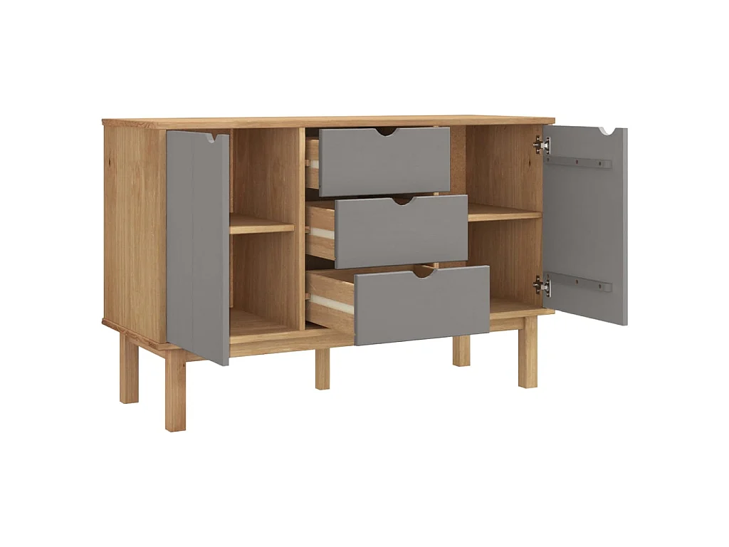 Buffet OTTA Marron et gris 113,5x43x73 cm Bois massif pin EGER70165