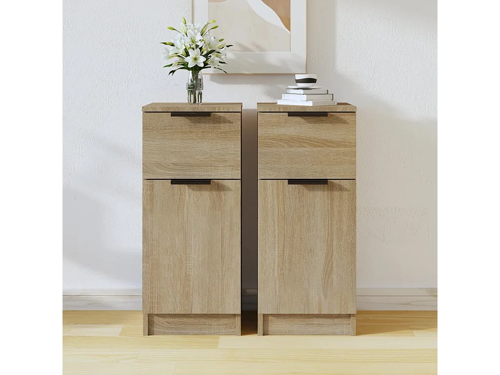 lot de 2 Buffets Chêne Sonoma 30x30x70 cm Bois d'ingénierie QWE25858