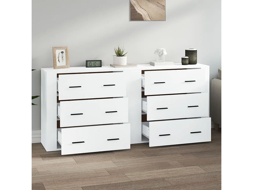 Buffets 2 pcs blanc bois d'ingénierie EGER76505