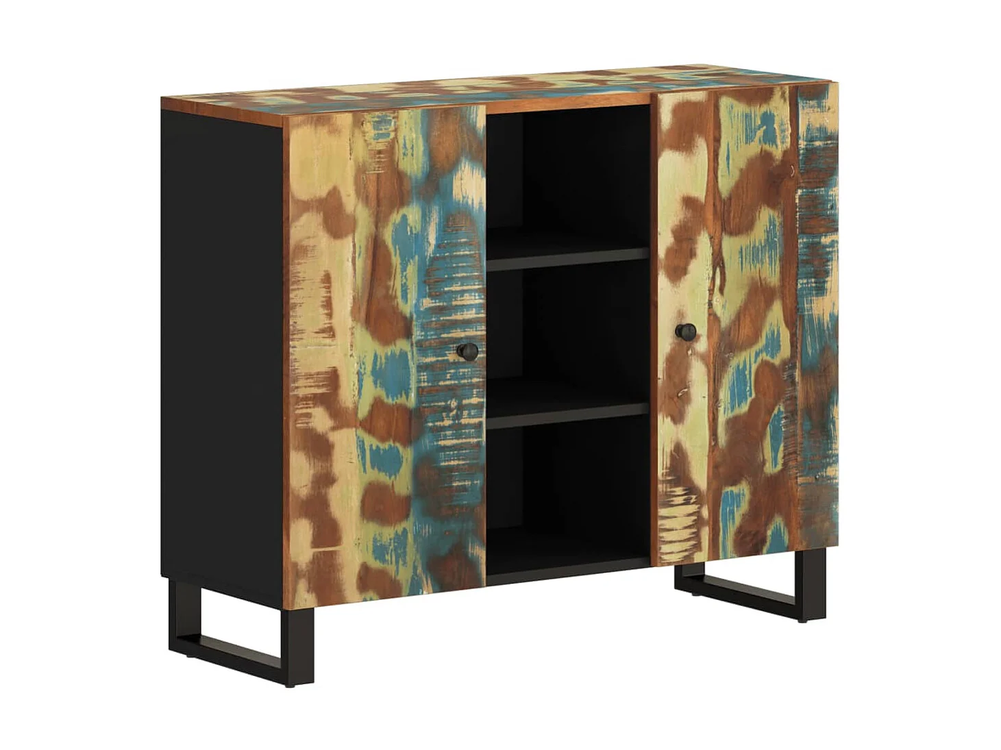 Buffet avec 2 portes 90x33x75 cm bois massif de récupération QWE46492