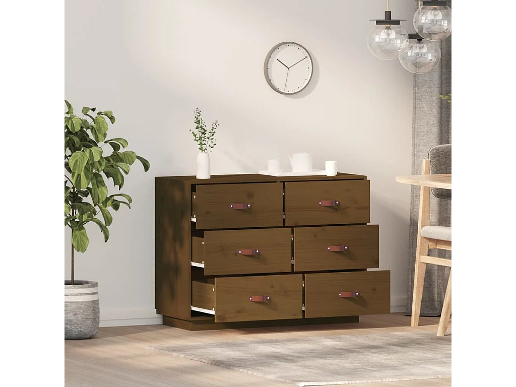 Aparador de madera maciza de pino marrón miel 100x40x75 cm ES49504