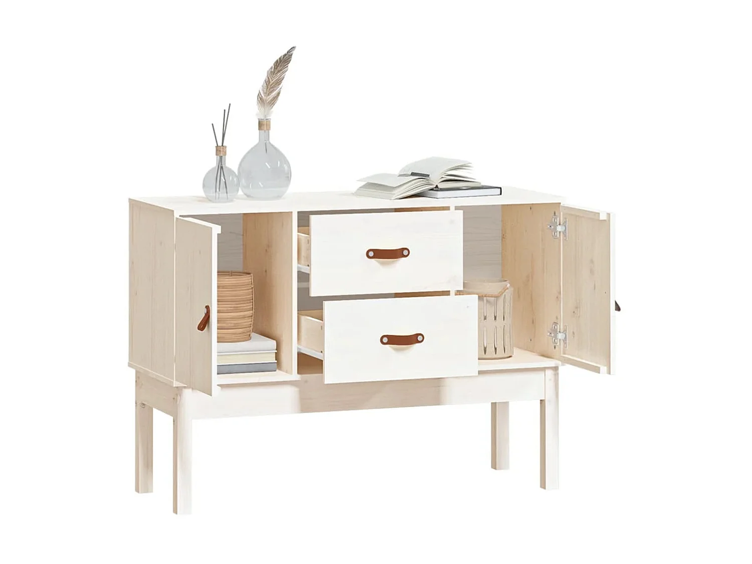 Buffet Blanc 110x40x78 cm Bois massif de pin QWE55677