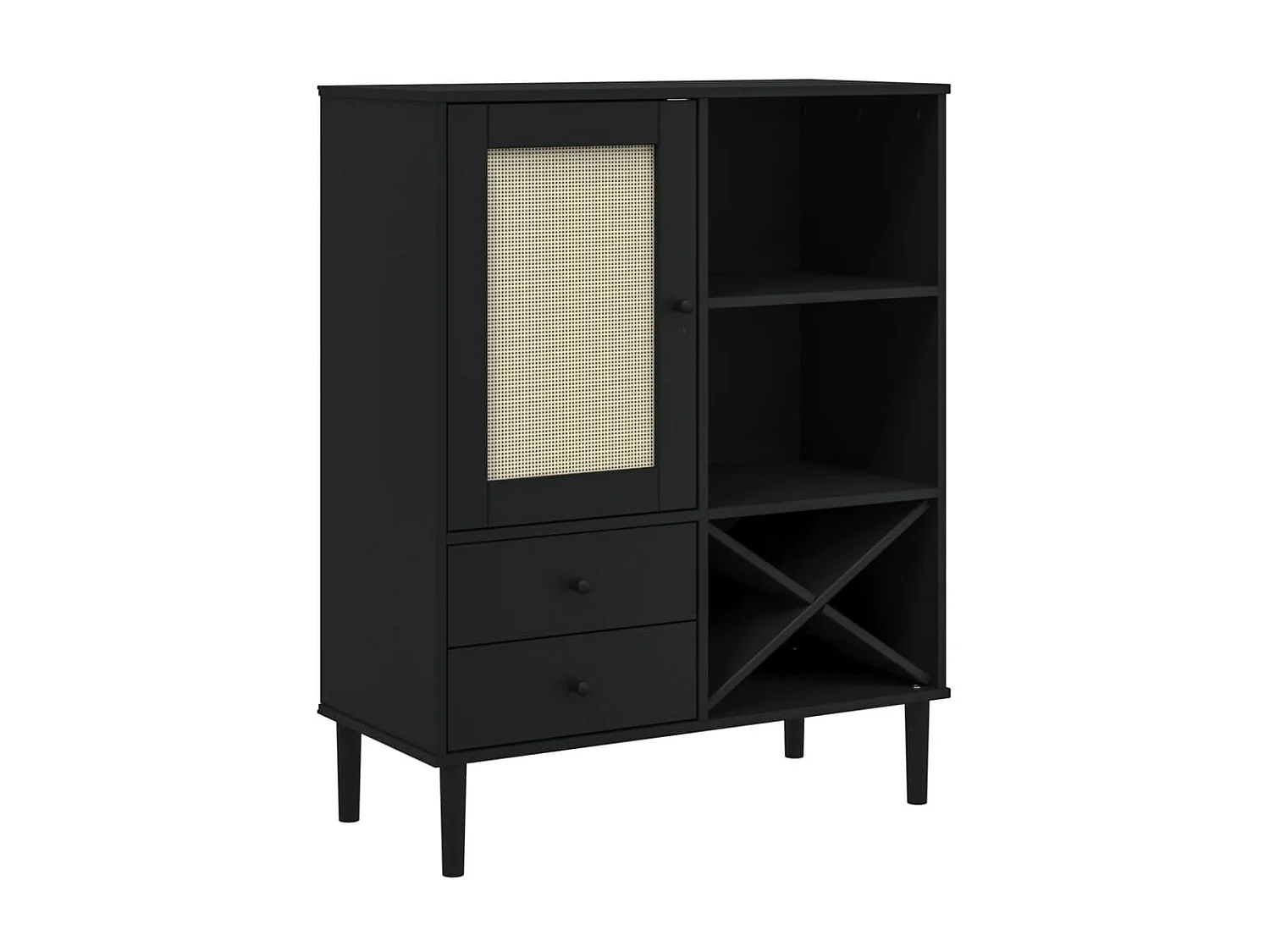 Aparador alto SENJA aspeto vime 90x40x112 cm pinho maciço preto PT208288
