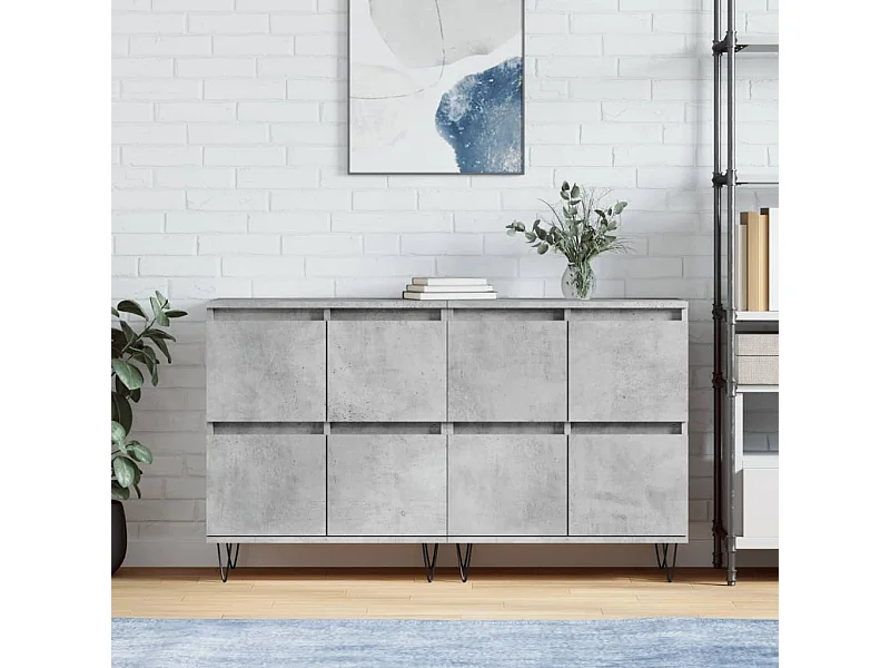 lot de 2 Buffets gris béton bois d'ingénierie QWE54714