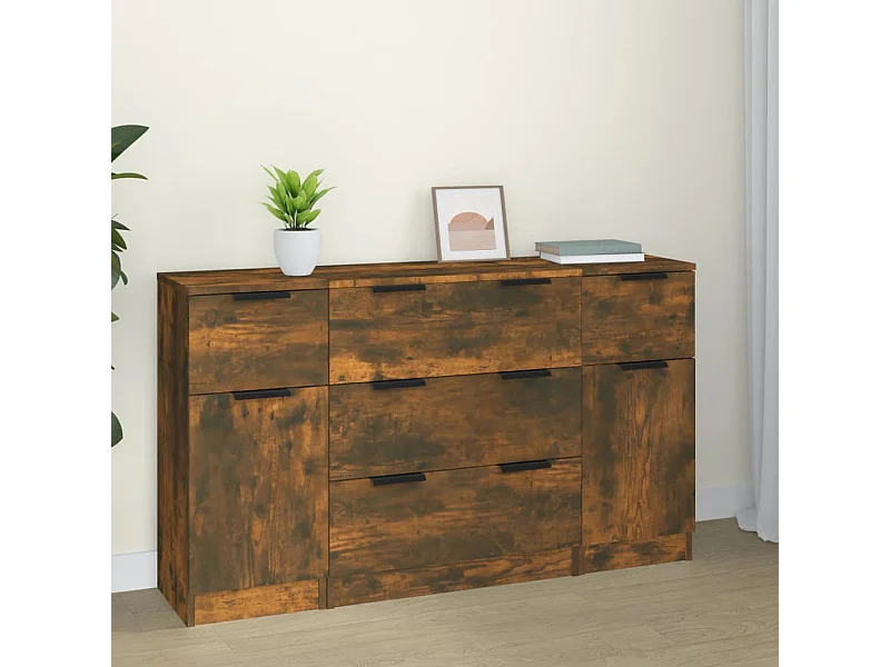 3-delige Dressoirset bewerkt hout gerookt eiken NL94722